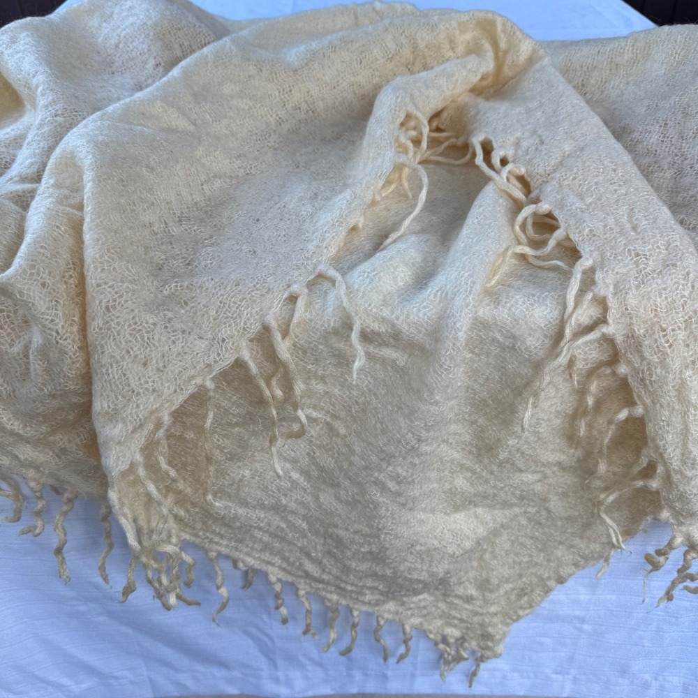 Hinterveld Scarf Shawl Cream 100% Mohair South Africa Fringe Boho Wrap Blanket